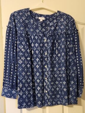 J. Jill Navy Blue Printed Button-Front Women’s Shirt